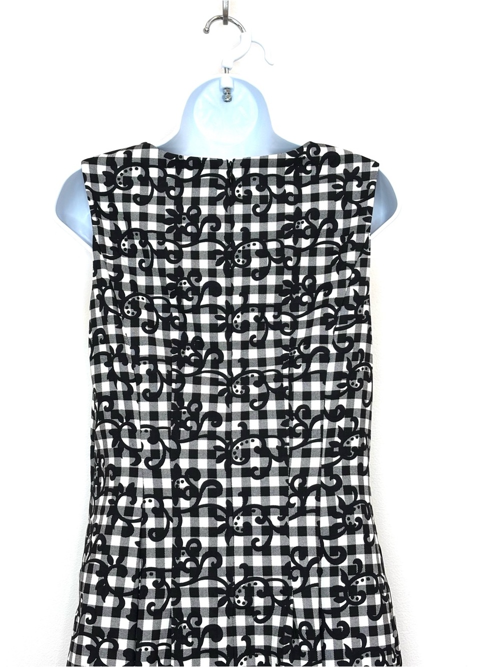 Brooks Brothers Gingham Floral Fit & Flare Dress Preppy Pockets Black White 6 - Picture 8 of 12